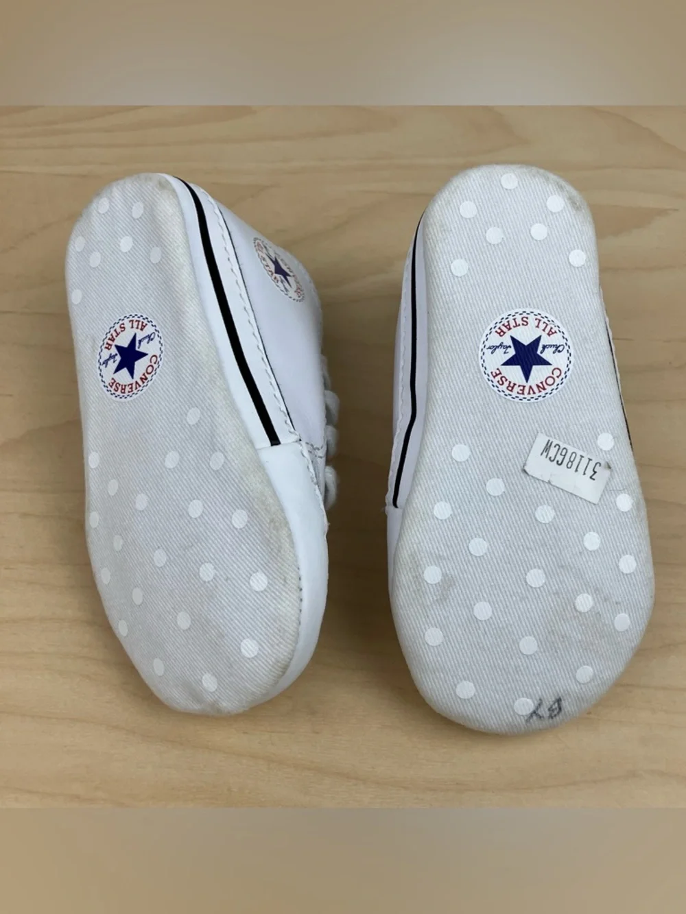Converse Baby Size 4 Crib All Star Chuck Taylor High Top White Leather Shoes